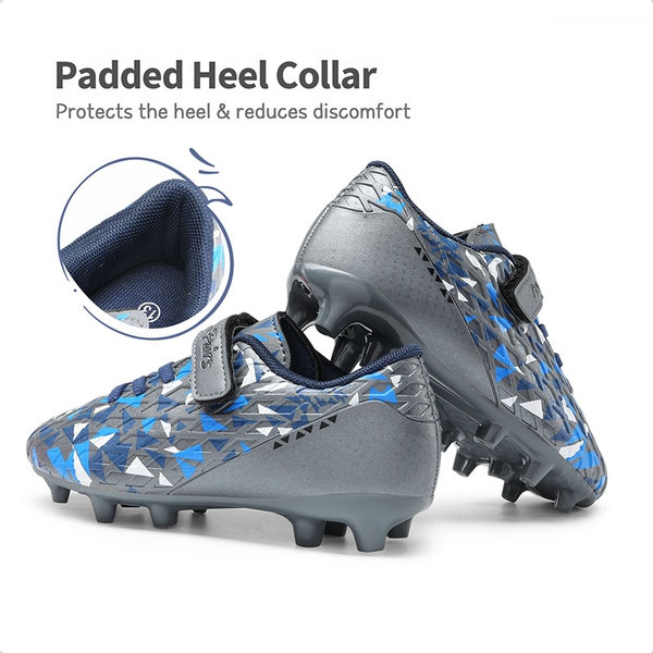 Kids Hook-and-loop Strap Soccer Cleats - DARK GREY ROYAL BLUE - 4